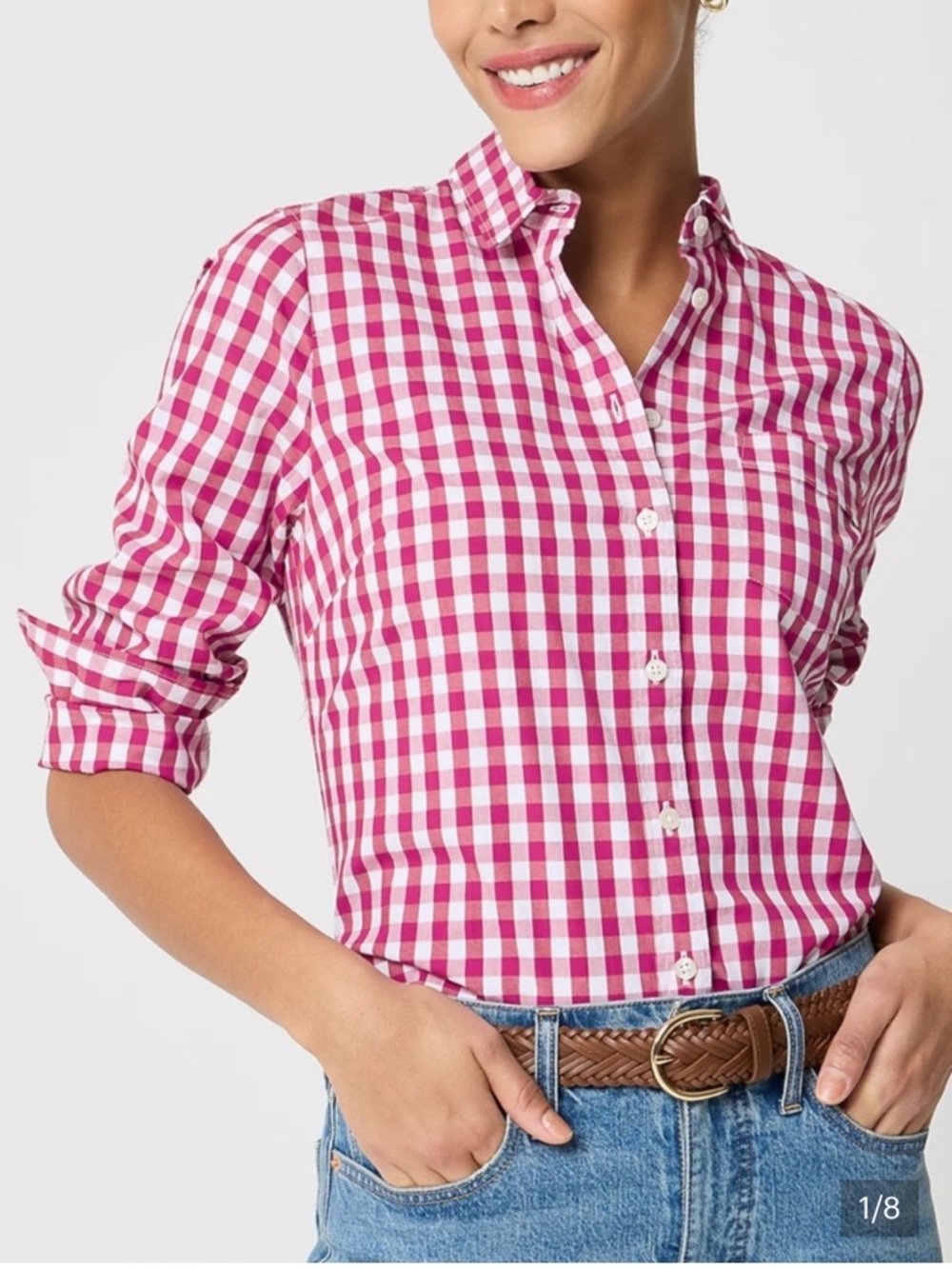 J.Crew Pink Gingham Button Down Shirt Medium Coastal Cottagecore Cotton - Picture 3 of 8